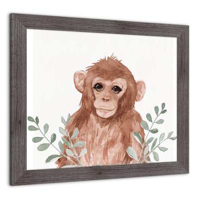 «Baby Monkey In Leaves», reproduction encadrée