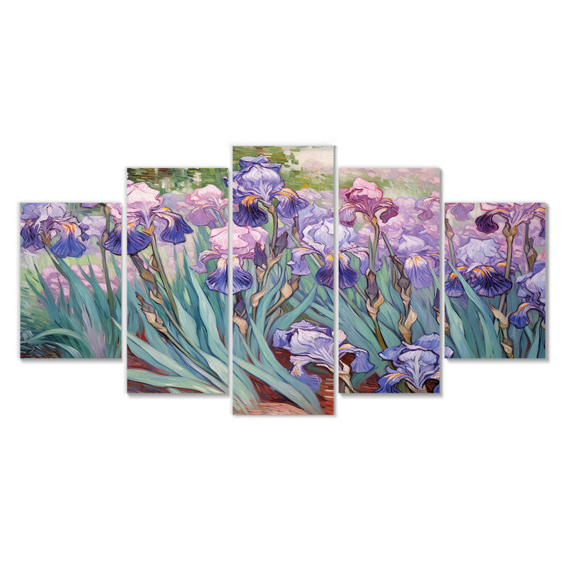 Jardin de floraison d'iris mauve - Iris, art mural 5 pièces