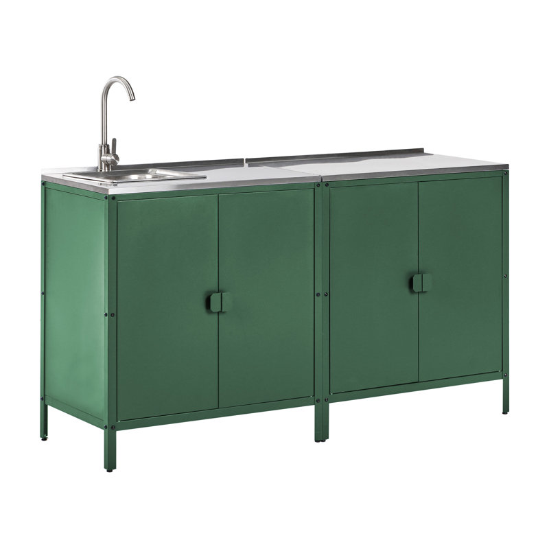 2 Piece Outdoor Kitchen Set with Sink VILAMA Metal Green