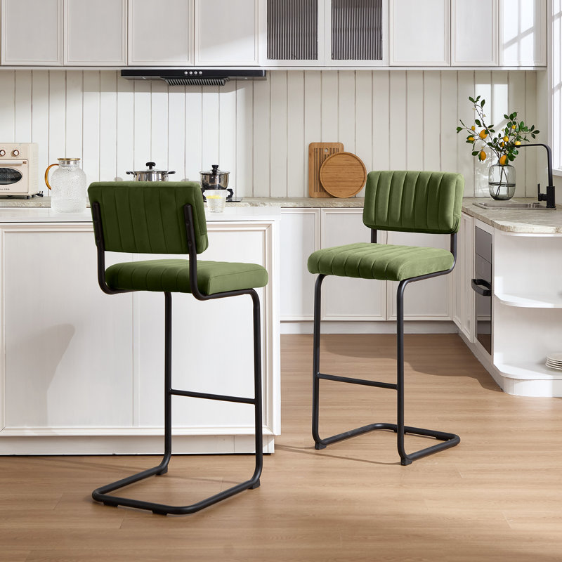 Tabouret de bar / comptoir en velours capitonné à dossier bas Marlow, Vert olive, Tabouret de bar (hauteur du siège: 30 po)