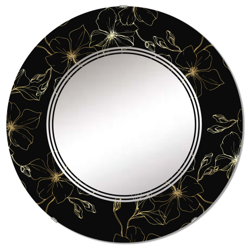 Fleurs de lin sur fond noir - miroir mural à motif, 24 po x 24 po