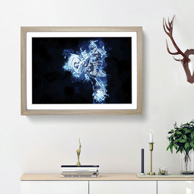 Blue Neon Motocross in Abstract - Picture Frame Painting Print