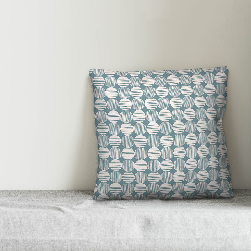  Coussin Circles, 18 po x 18 po, Bleu / motif géométrique blanc 1