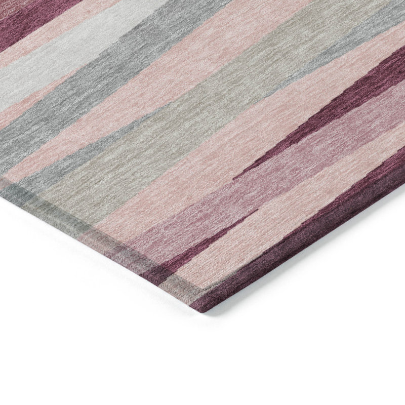 Tapis intérieur lavable rayé rose 3 pi x 5 pi