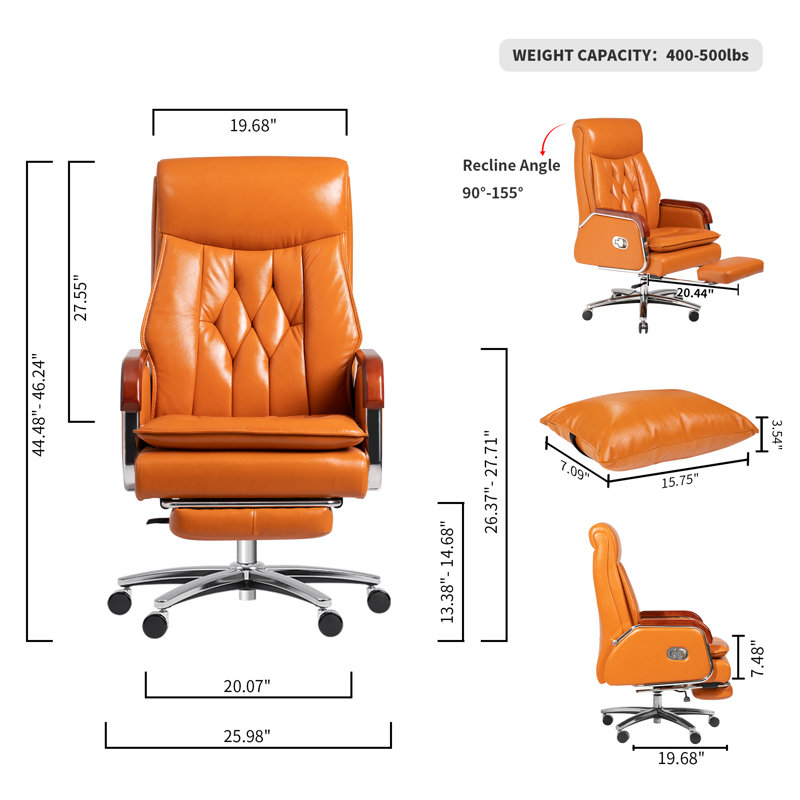 Kinnls Cameron Massage Office Chair with Heated Ventilation, Managerial Executive Desk Chairs Fully Reclining with Retractable Footrest, Ergonomic Genuine Leather Executive Chair Adjustable Headrest