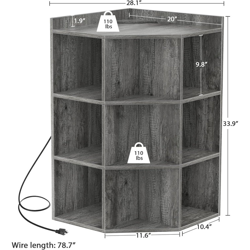 Bibliothèque d'angle en bois avec 9 cubes, Noir, noir, noir, noir