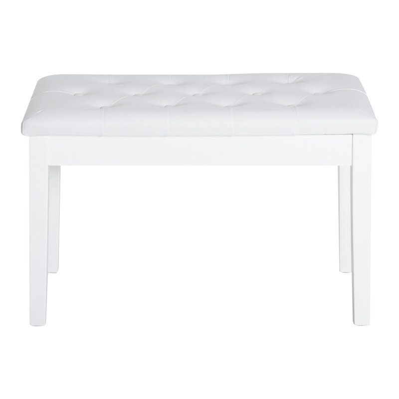 Chaise de piano blanche avec rembourrage en similicuir et support en bois ferme pour bancs de duo en blanc