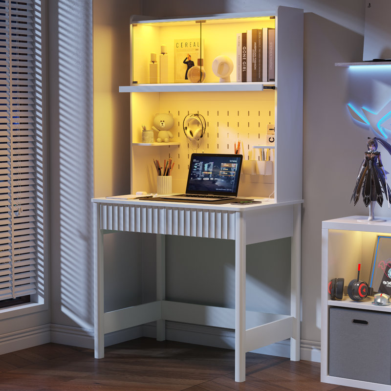 Computer Desk with Power Outlet, White
