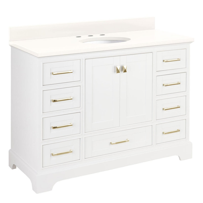 Ensemble de meuble-lavabo simple autoportant Quen, Quartz blanc arctique, Blanc doux