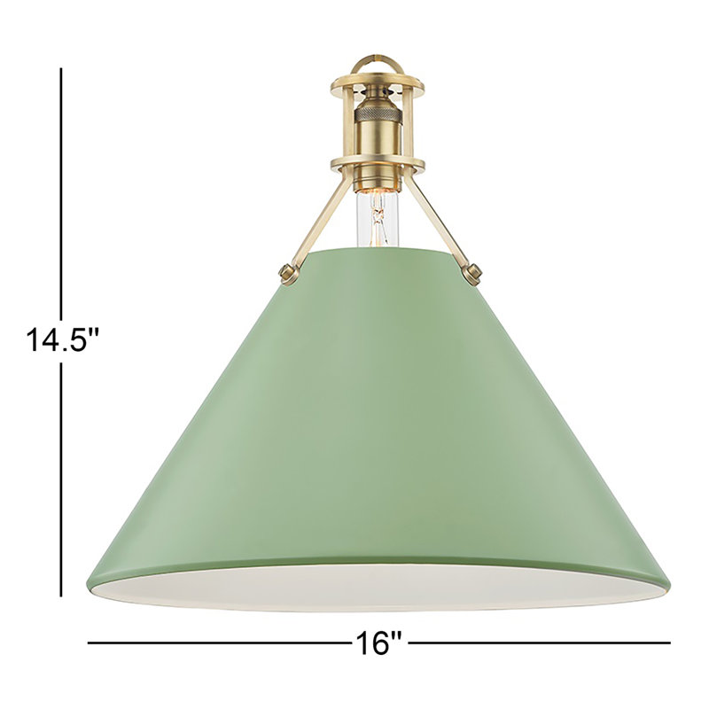 Painted No.2 Pendant by Mark D. Sikes, 14.5" H x 16" W x 16" D, Aged Brass, Leaf Green