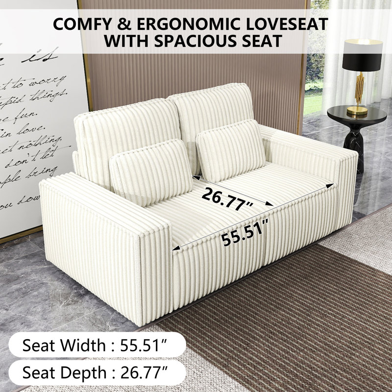 Corduroy Sponge Compression Sofa, Suitable For Living Rooms, Beige