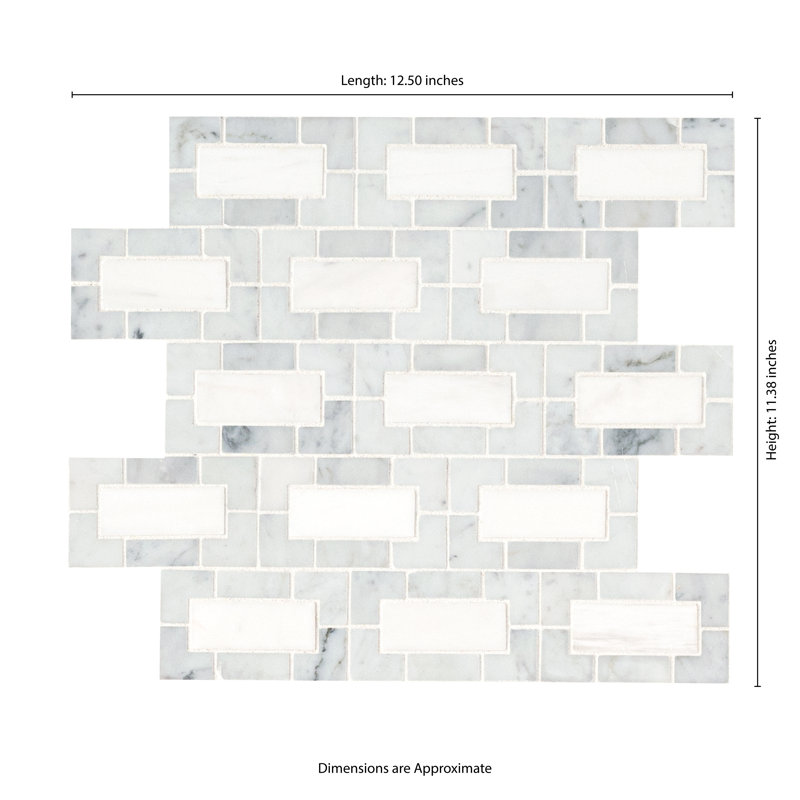 Calabria Frost Geometric 12 in. x 12 in. Polished Marble Mosaic Floor and Wall Tile