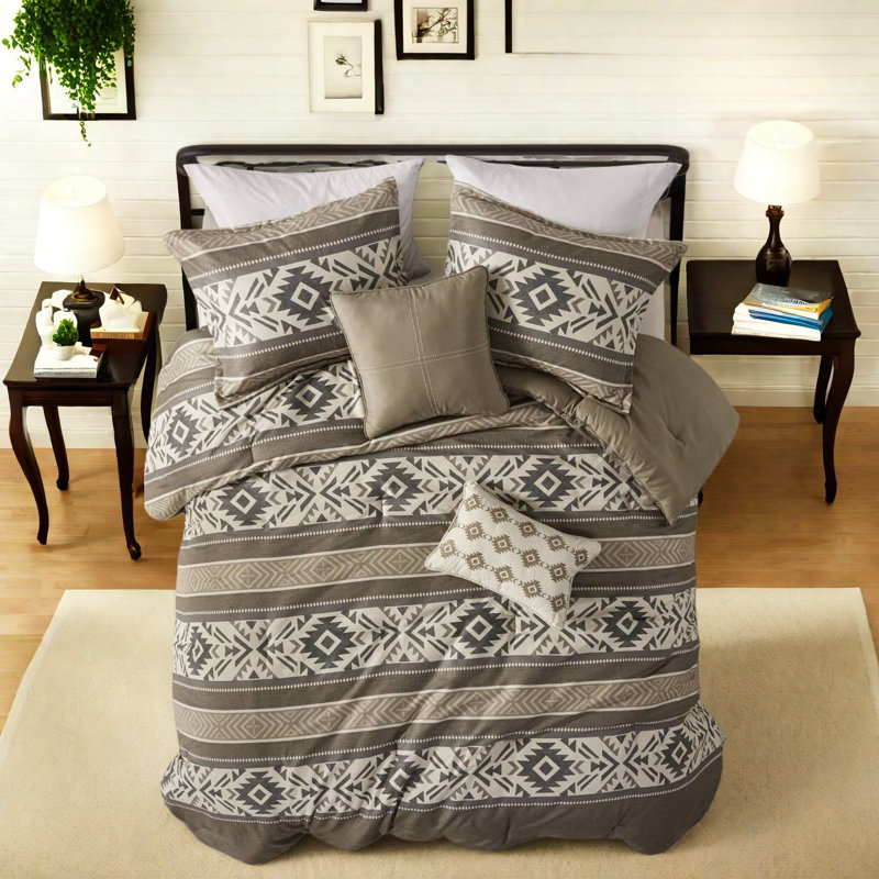Ensemble de literie à chevrons brun, édredon et oreillers en polyester pour la maison