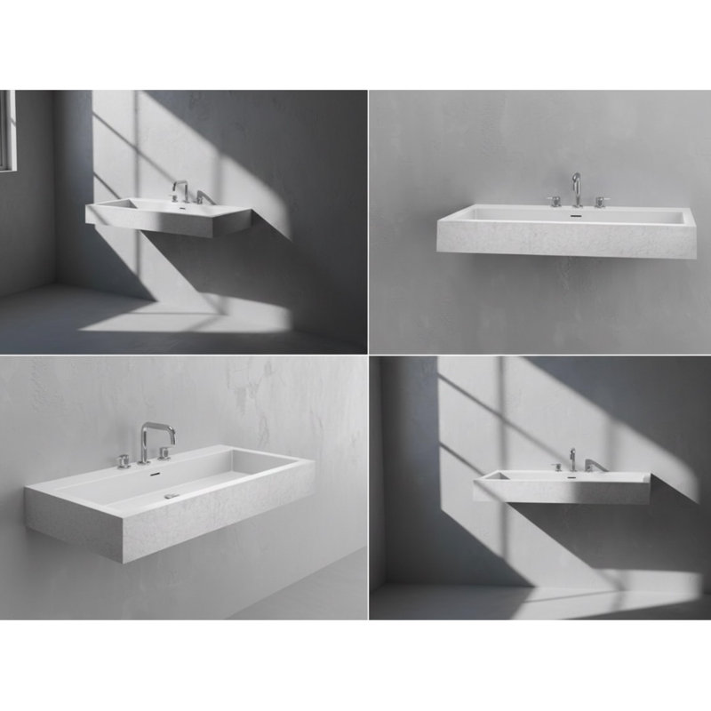 Lavabo de salle de bain mural rectangulaire en béton surélevé blanc / blanc L 39,4 po x l 18,9 po Vast Studio, Blanc
