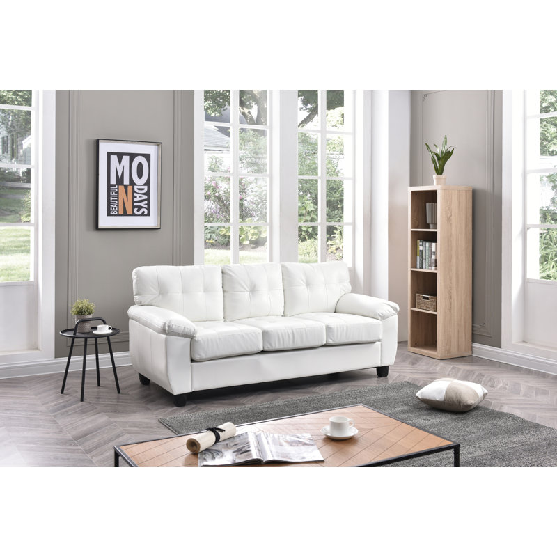 Baese 78'' Faux Leather Sofa, White Faux Leather
