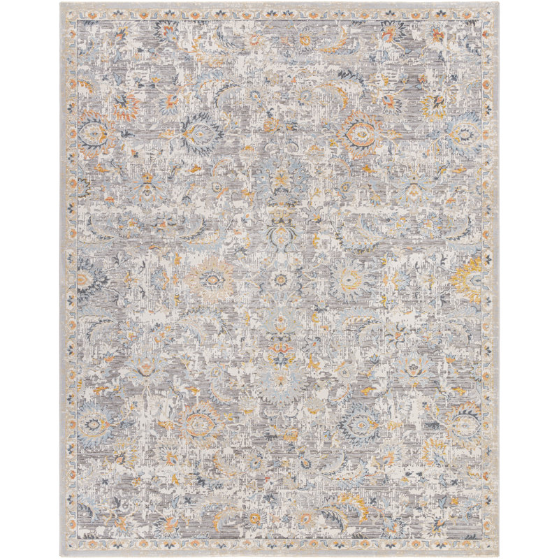 Oriental Machine Made Power Loomed Polypropylene Area Rug in Gray, Rectangle 7'10" x 10'3"