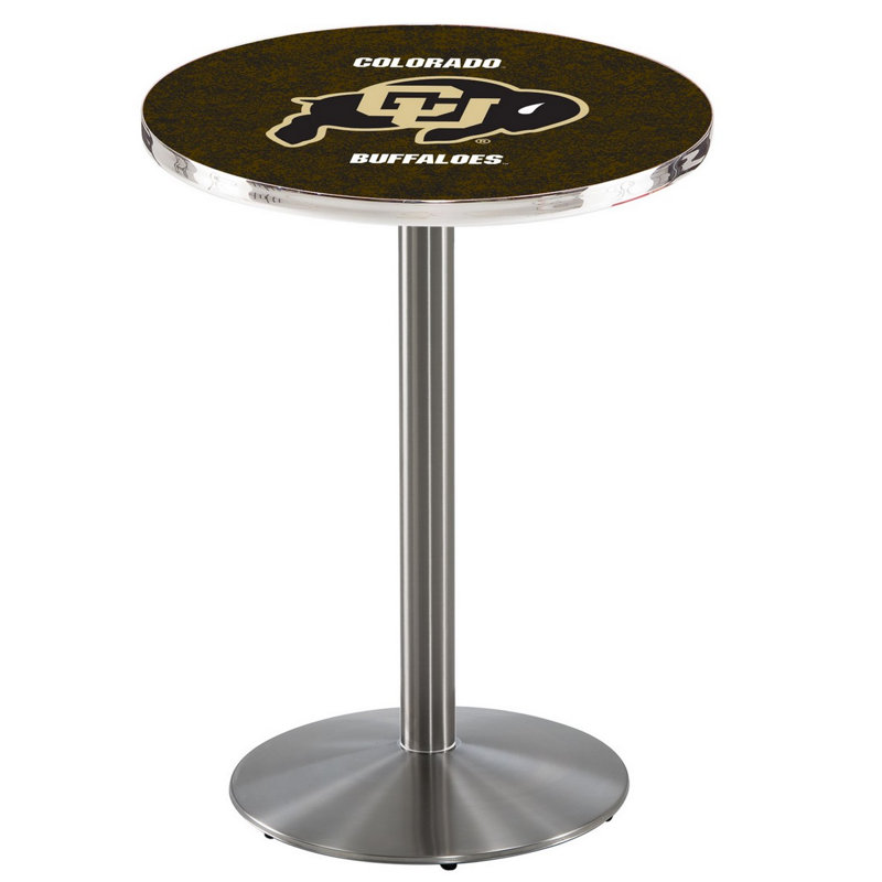 Round Metal Base Dining Table, Stainless Steel, University of Colorado
