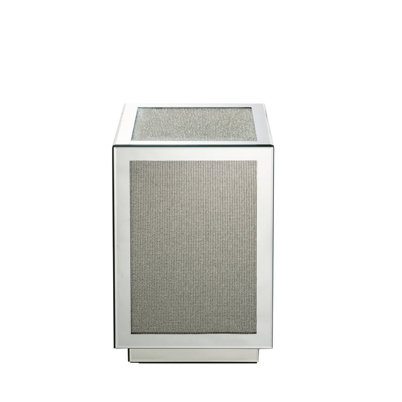 Mirrored Accent Table With Faux Diamonds Ornaments - 20" Height, 12" Width & Depth, Silver, Metal Composite Silver Decorative 12"x12"x20", Synthetic Wood