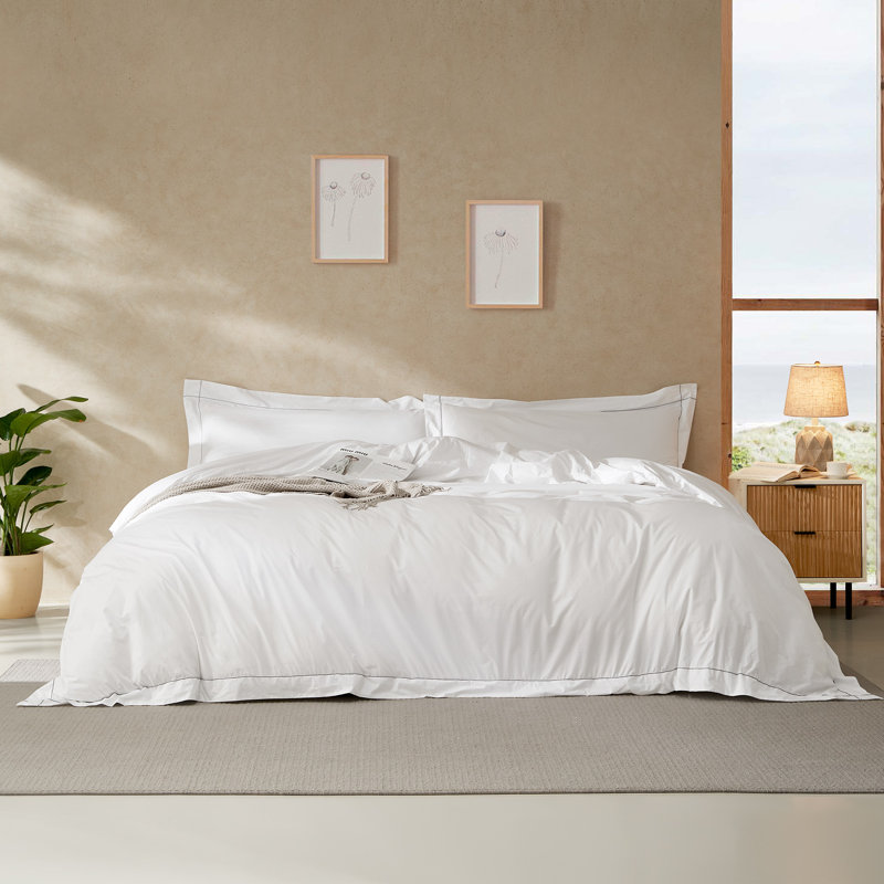 Housse de couette 100% coton Sassi Di Matéria, Blanc italien surpiqué gris
