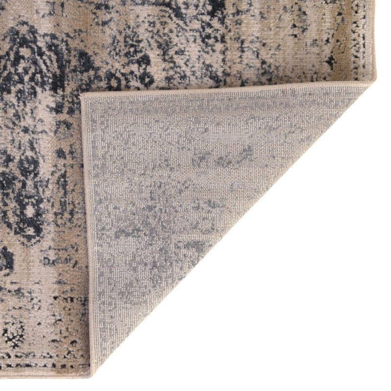 Tapis oriental bleu foncé, beige, ivoire et gris Arkeen, Rectangle 2 pi x 3 pi 1 po