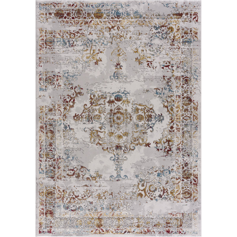 Tapis décoratif abstraite beige/rouge/bleu Tarrance, Rectangle 5 pi x 7 pi 6 po