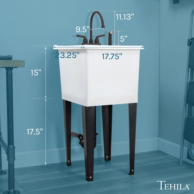 Évier à lessive autoportant avec robinet L 23,25 po x l 17,75 po, Blanc, Noir