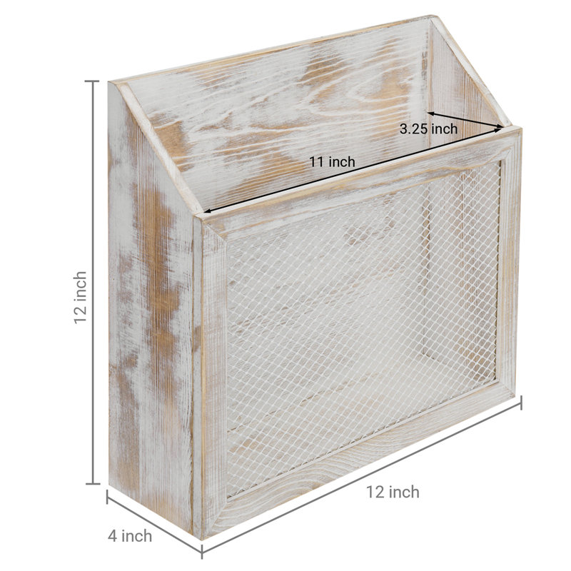 Solid Wood Free Standing Magazine Rack, Rustic Whitewash