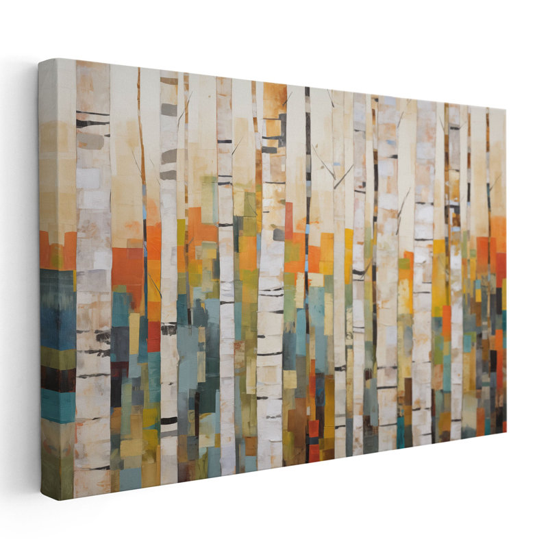 Multicolore, impression d'art mural mosaïque de bouleau, Toile encadrée noire, H 16 po x l 24 po x P 1,25 po