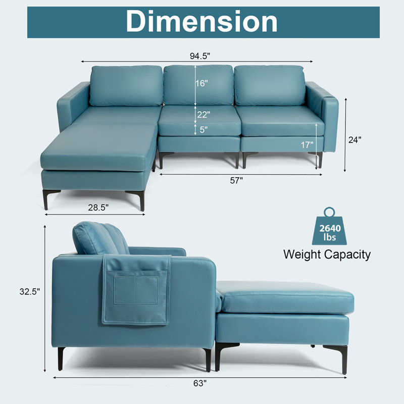 Canapé modulaire Reep, Similicuir bleu