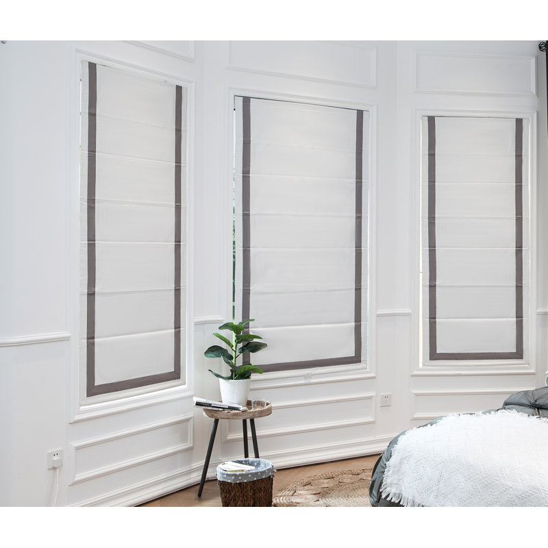 Cordless100% Blackout Roman Shades with Ribbon Border, Taupe, 35"W x 64"L