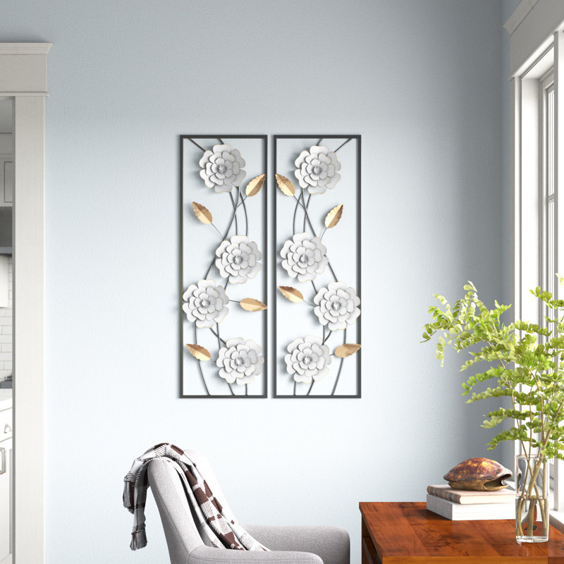 Ensemble de décorations murales flottantes en métal blanc avec ornements noirs et dorés