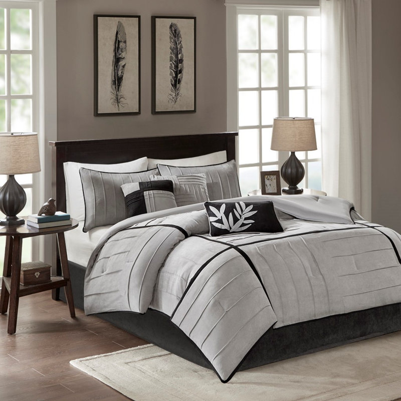 Ensemble d'édredon luxueux en microsuède de très grande taille 7 pièces gris