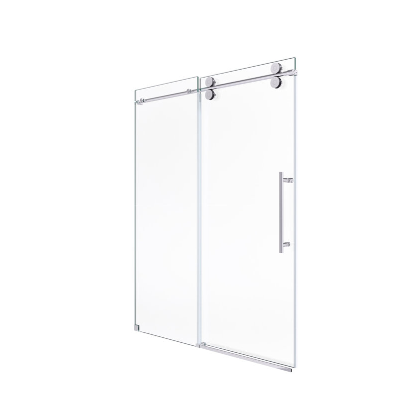 Porte de douche coulissante simple sans cadre de 44 à 48 po x H 76 po - Verre trempé transparent de 5/16 po (8 mm), conception de dérivation avec finition chromée
