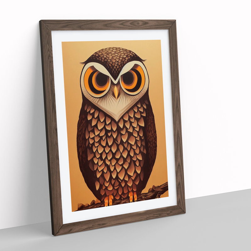 The Hypnotic Owl 1 Piece Single Picture Frame Wall Art, 64cm H x 46cm W x 2cm D, Walnut Framed