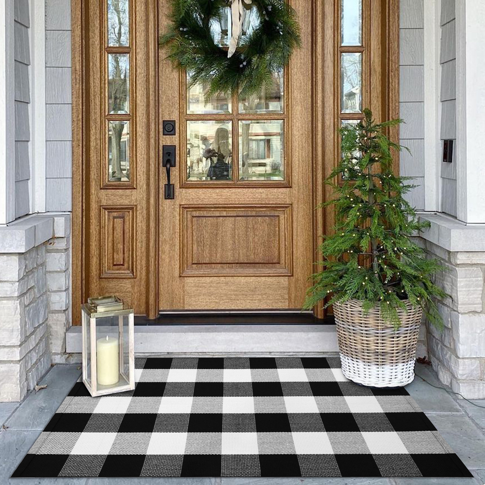 Black and White Outdoor Rug 3'x 5' Front Porch Rug Cotton Hand-Woven  Striped Rug Machine Washable Indoor/Outdoor Rug Front Door Floor Mat for