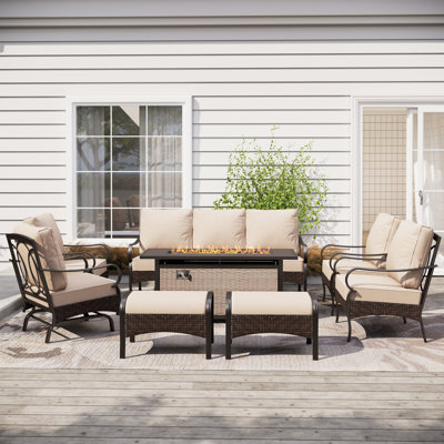 Sherborn 7-Person Rocking Powder Coated Steel Outdoor Seating Group with Cushions
