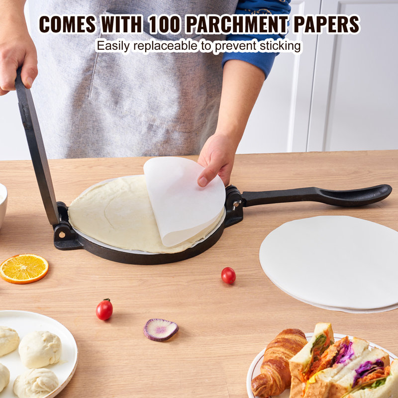 VEVOR 8 Inch Cast Iron Tortilla and Roti Press with Parchment Paper