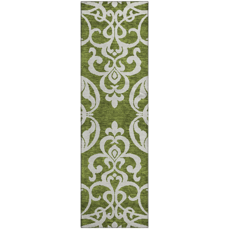 Premium Machine Washable Prisco Green Rug, Runner 2'3" x 7'6"