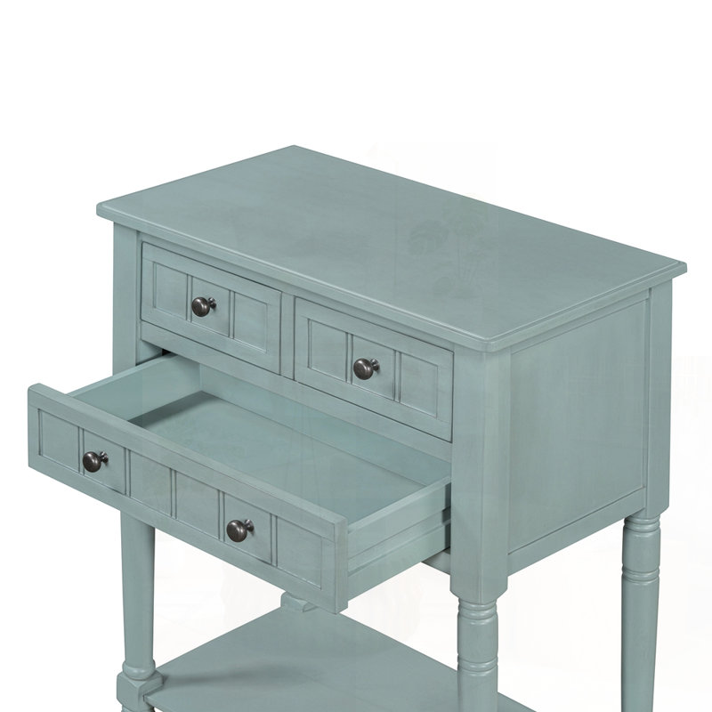 Narrow Console Table, Slim Sofa Table With Three Storage Drawers And Bottom Shelf For Small Spaces, Light Blue