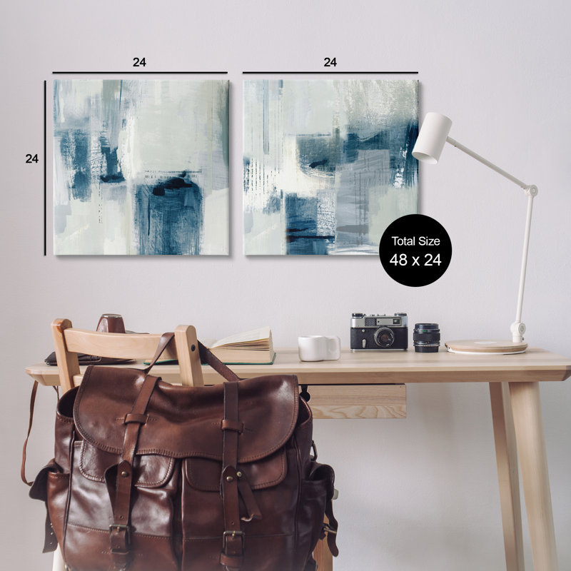 "Blue Tone Brush Strokes", ensemble d'art mural sur toile 2 pièces, design par Susan Jill, H 24 po x l 24 po