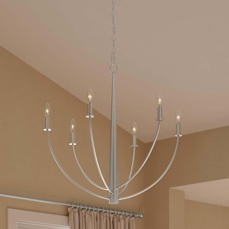Lustre en nickel brossé à six lumières Jheni, Nickel brossé, 28