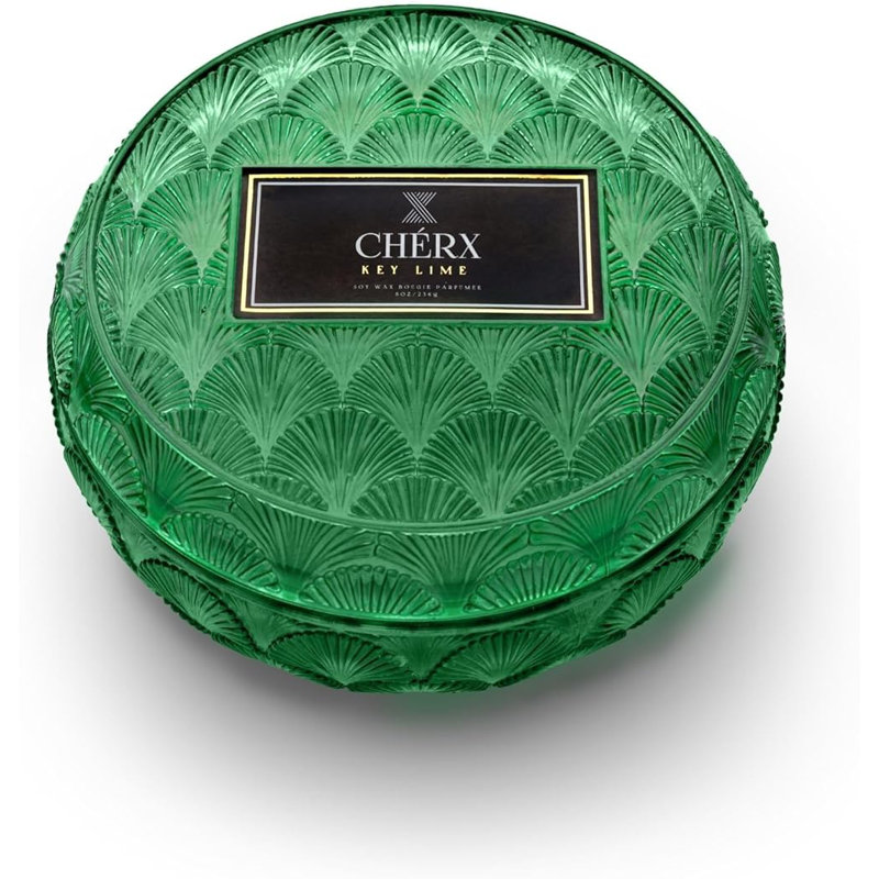 Bougie parfumée en pot avec support en verre, Vert