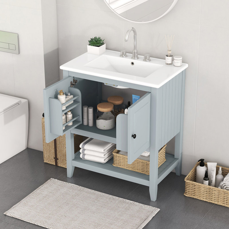 Gray 30" Modern Freestanding Bathroom Vanity with Ceramic Sink