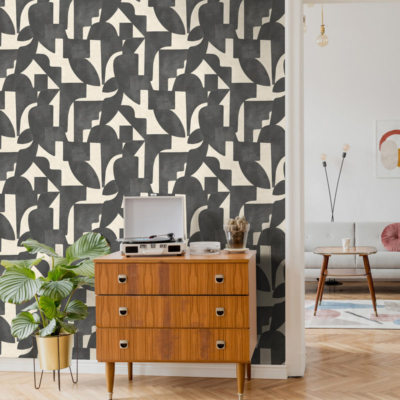 Abstract Angles Cream & Charcoal Non-Woven Wallpaper