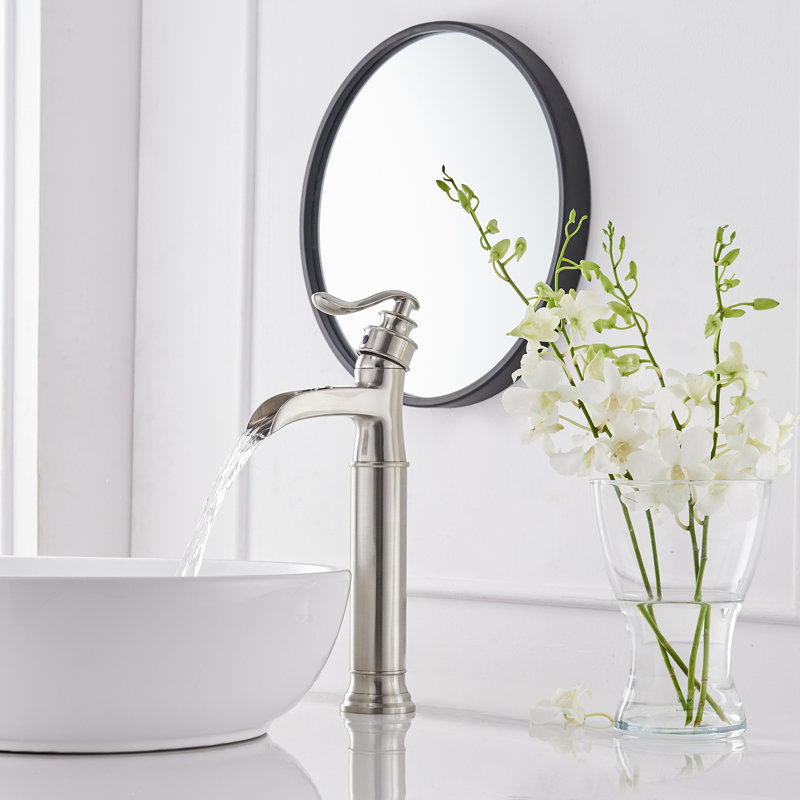 Veil Single Handle One Hole Waterfall Bathroom Vessel Faucet With Pop Up Drain, Brushed Nickel