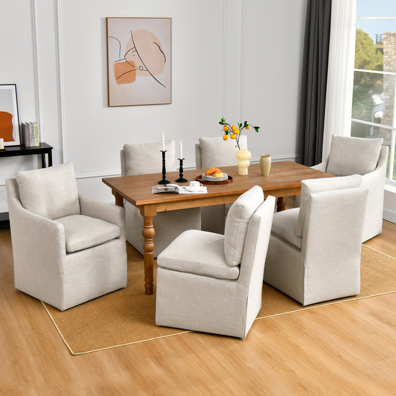 Virlyn 24" Wide Modern Minimalist Linen Down Fill Dining Side Chair Family Set