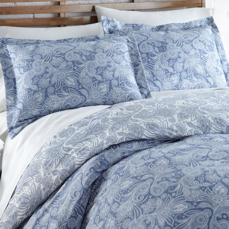 Paisley Blue Microfiber Twin/Twin XL Reversible Duvet Cover Set