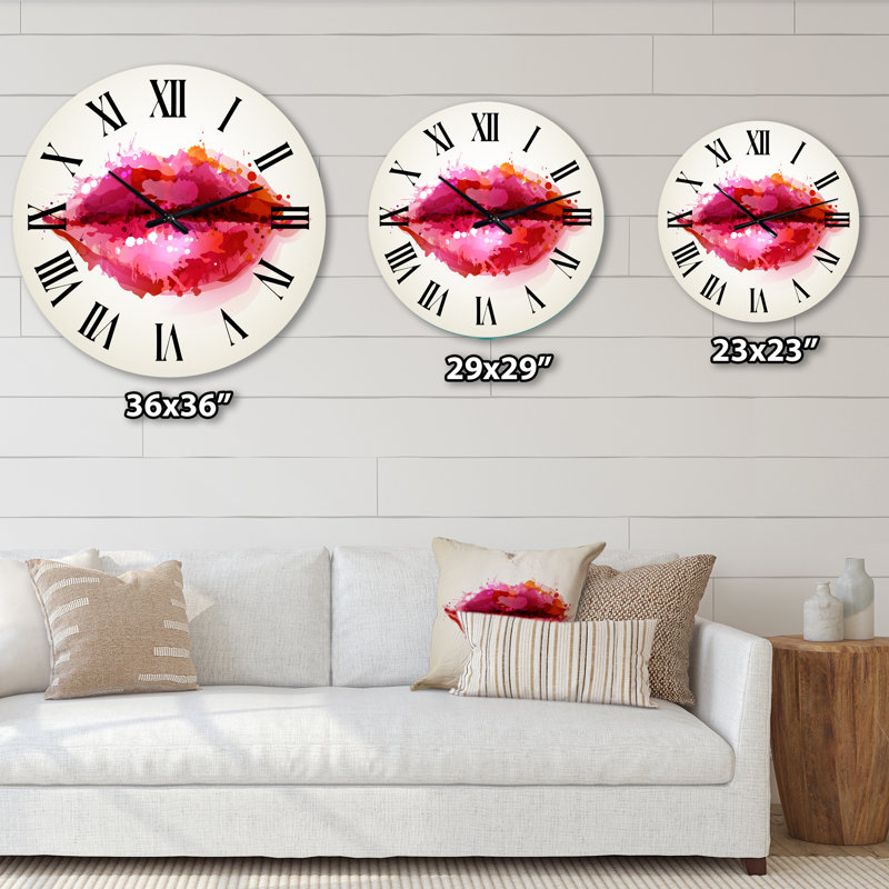 Red Woman Lips Formed By Abstract Blots - horloge murale moderne, Grand