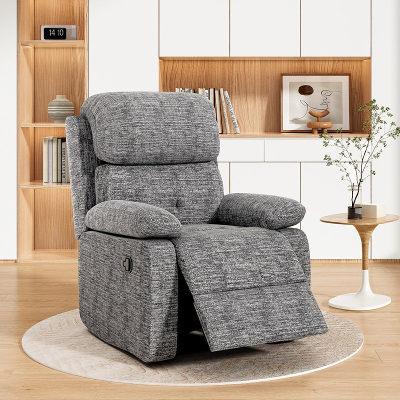 3-Position Padded Seat Upholstered Recliner with Adjustable Legrest and Backrest, Light Grey