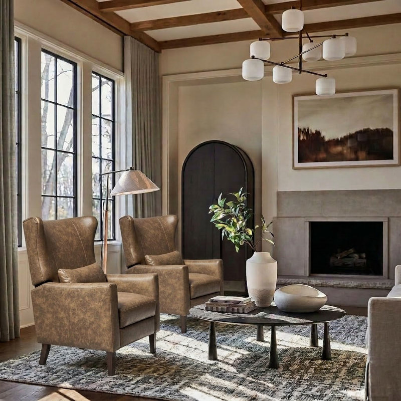 Alexis Transitional Faux Leather Manual Recliner with Wingback Design, Taupe